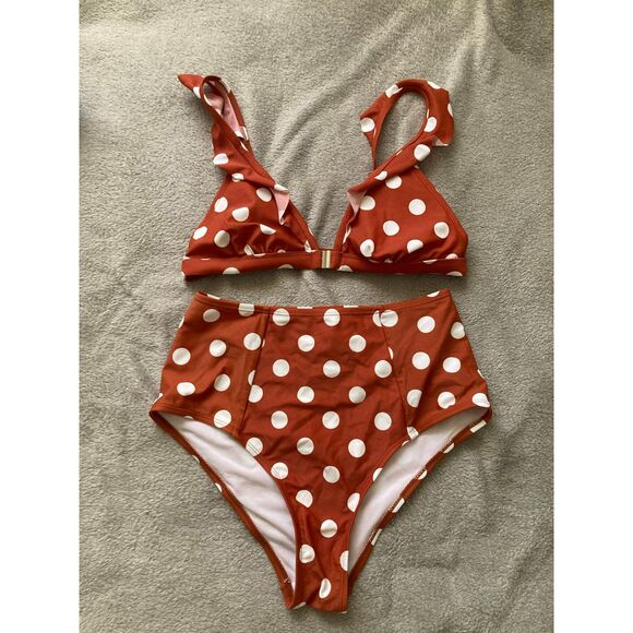 Xhilaration Bikini 2 Pc Women's M Polka Dot High Waist Bottom Triangle Top - Picture 3 of 8